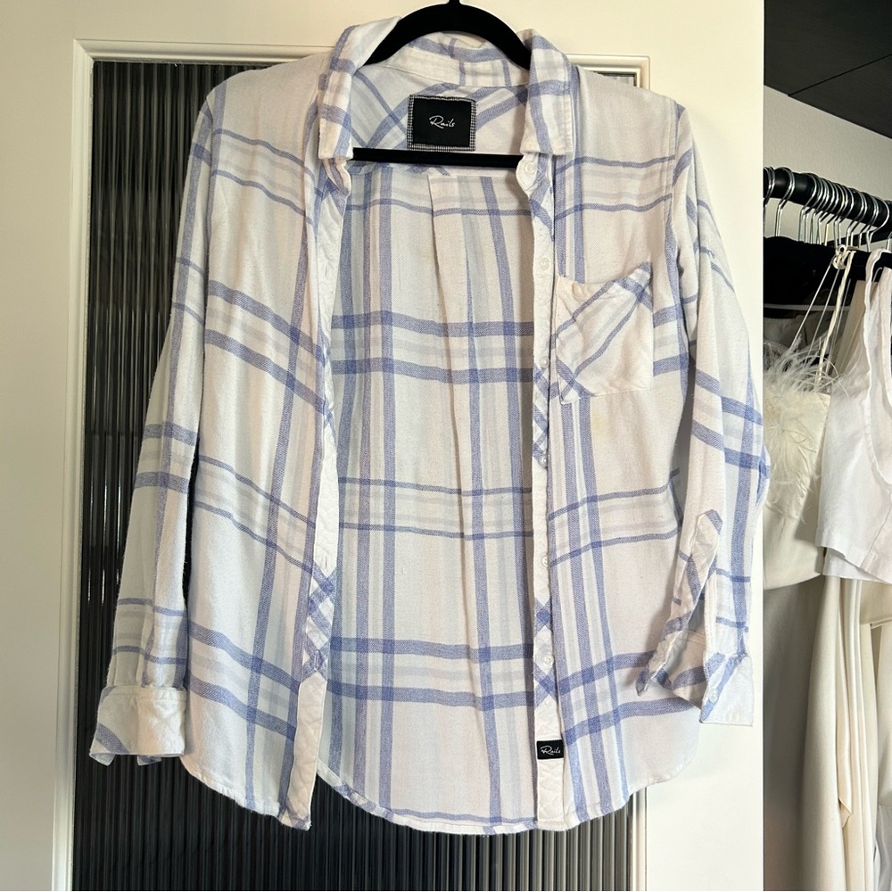 RAILS Plaid Button Down Shirt, Baby Blue/White, XS